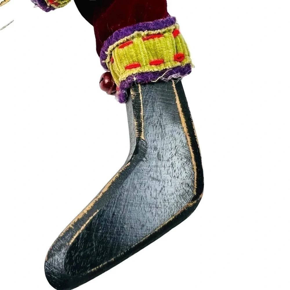 PRIMITIVE Santa Clause Shelf Sitter Christmas Decor Wooden Boots Fuzzy Beard 17”